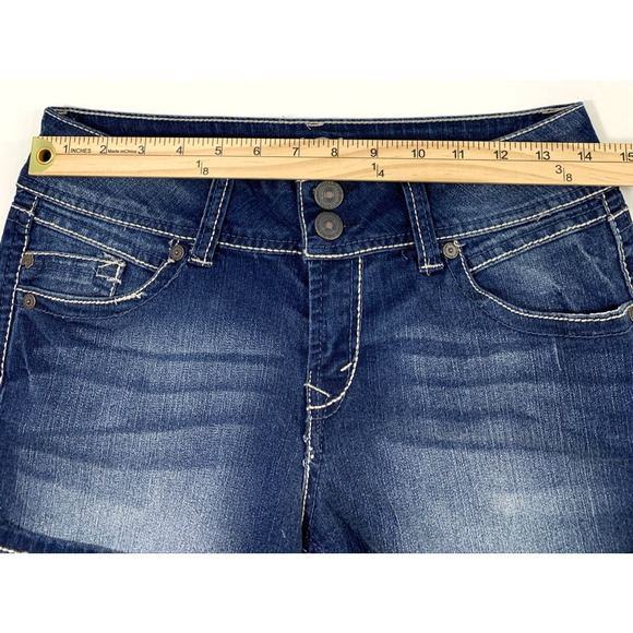 Wallflower Denim Shorts Junior 5 Blue Jean 2.5" Inseam Roll Up Flap Back Pockets - Picture 6 of 9